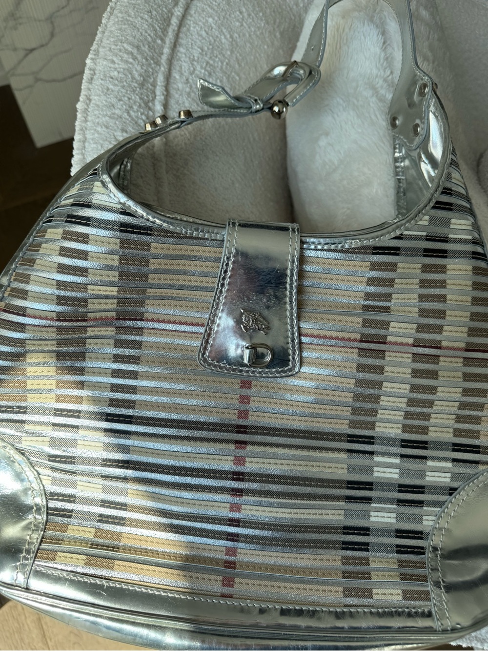 Burberry Silver Striped Shoulder Bag